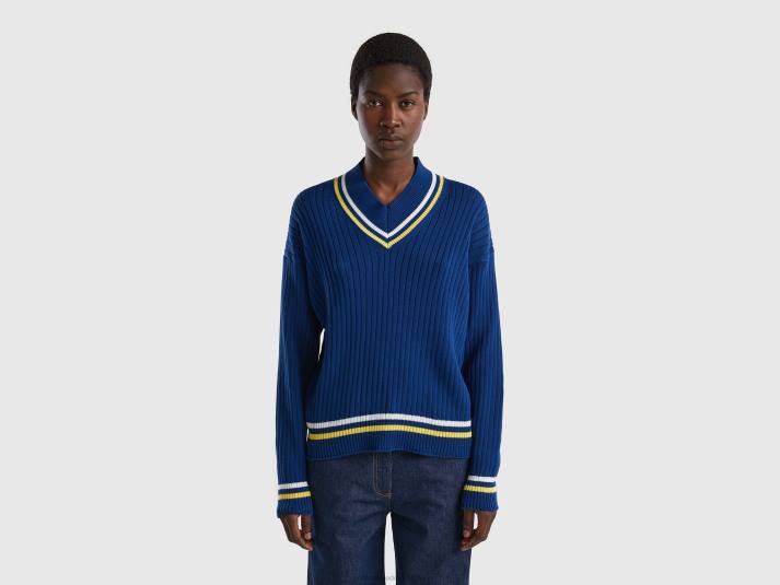 vrouwen Benetton blauwe trui met gestreepte randen blauw 4R623539