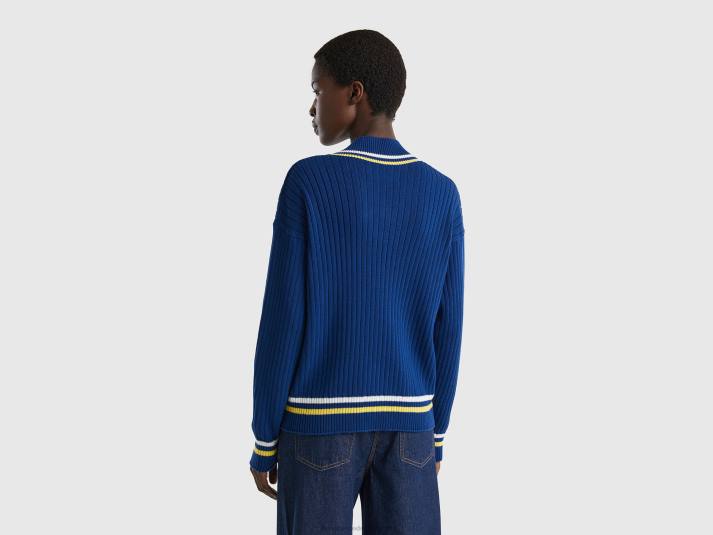 vrouwen Benetton blauwe trui met gestreepte randen blauw 4R623539