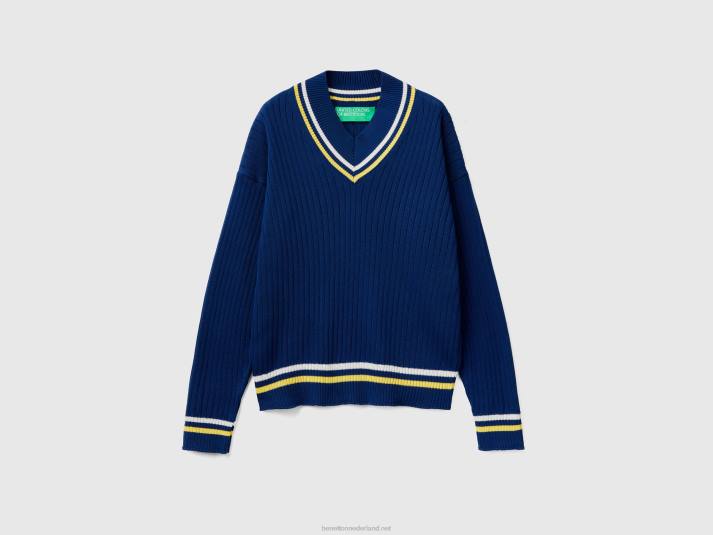 vrouwen Benetton blauwe trui met gestreepte randen blauw 4R623539