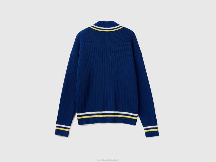vrouwen Benetton blauwe trui met gestreepte randen blauw 4R623539