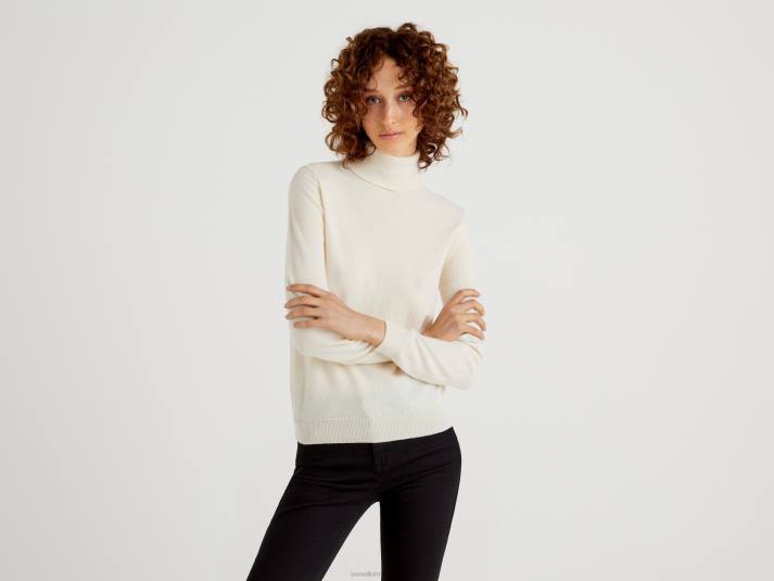 vrouwen Benetton crèmekleurige coltrui van zuivere merinowol romig wit 4R623649