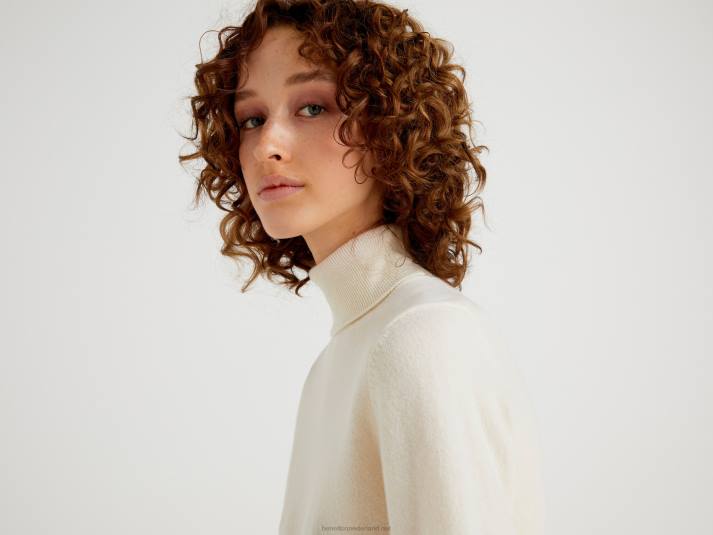 vrouwen Benetton crèmekleurige coltrui van zuivere merinowol romig wit 4R623649