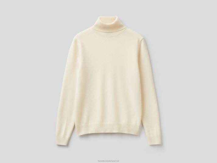 vrouwen Benetton crèmekleurige coltrui van zuivere merinowol romig wit 4R623649