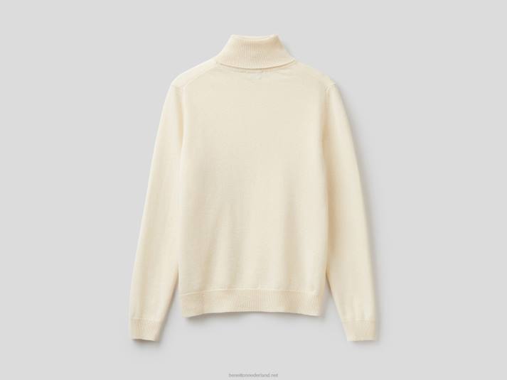 vrouwen Benetton crèmekleurige coltrui van zuivere merinowol romig wit 4R623649
