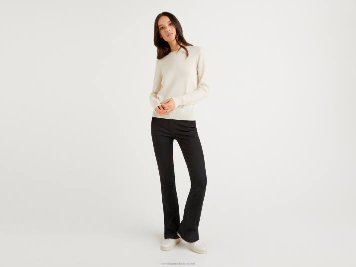 vrouwen Benetton crèmekleurige trui met ronde hals van merinowol romig wit 4R623686