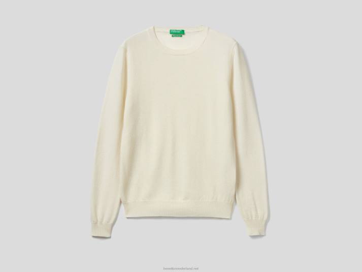 vrouwen Benetton crèmekleurige trui met ronde hals van merinowol romig wit 4R623686