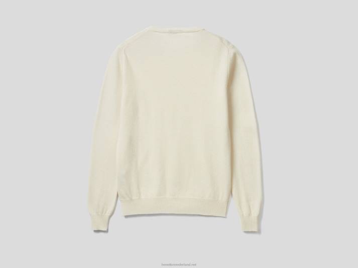 vrouwen Benetton crèmekleurige trui met ronde hals van merinowol romig wit 4R623686