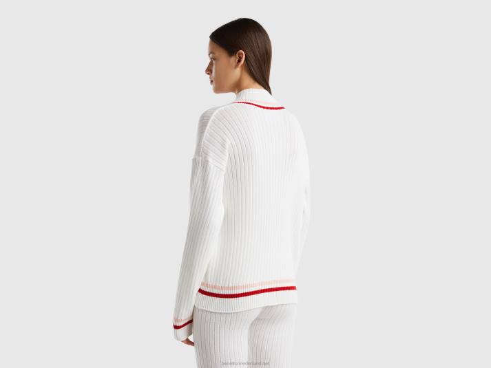 vrouwen Benetton creme witte trui met gestreepte randen romig wit 4R6244