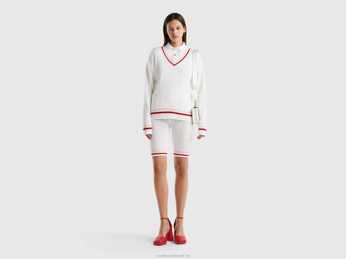 vrouwen Benetton creme witte trui met gestreepte randen romig wit 4R6244