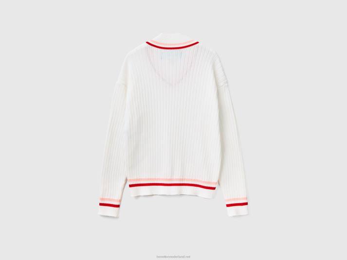 vrouwen Benetton creme witte trui met gestreepte randen romig wit 4R6244