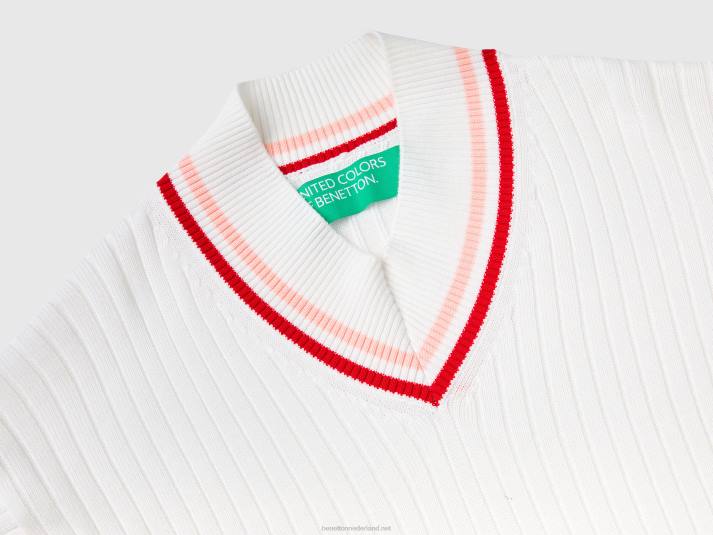 vrouwen Benetton creme witte trui met gestreepte randen romig wit 4R6244
