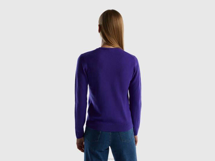 vrouwen Benetton diepblauwe trui met ronde hals van zuivere merinowol blauw 4R62152