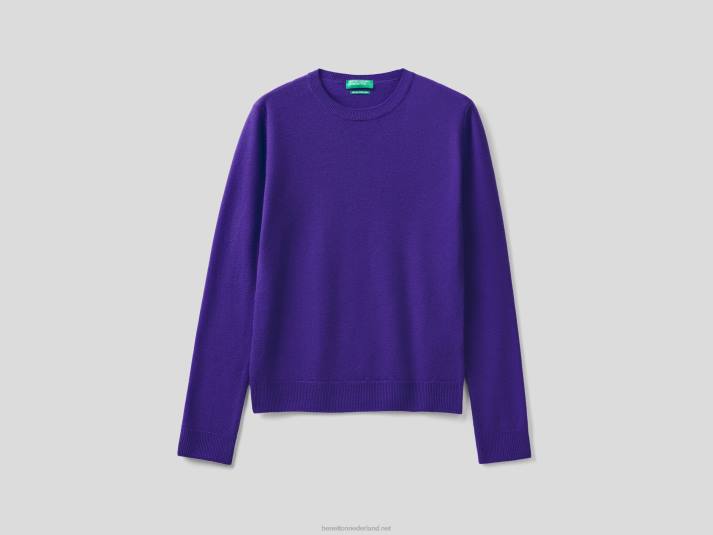vrouwen Benetton diepblauwe trui met ronde hals van zuivere merinowol blauw 4R62152