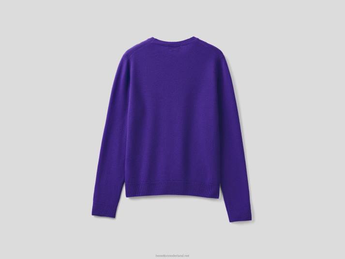 vrouwen Benetton diepblauwe trui met ronde hals van zuivere merinowol blauw 4R62152