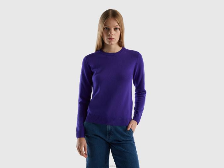 vrouwen Benetton diepblauwe trui met ronde hals van zuivere merinowol blauw 4R623630