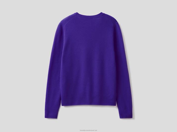 vrouwen Benetton diepblauwe trui met v-hals van zuivere merinowol blauw 4R62209