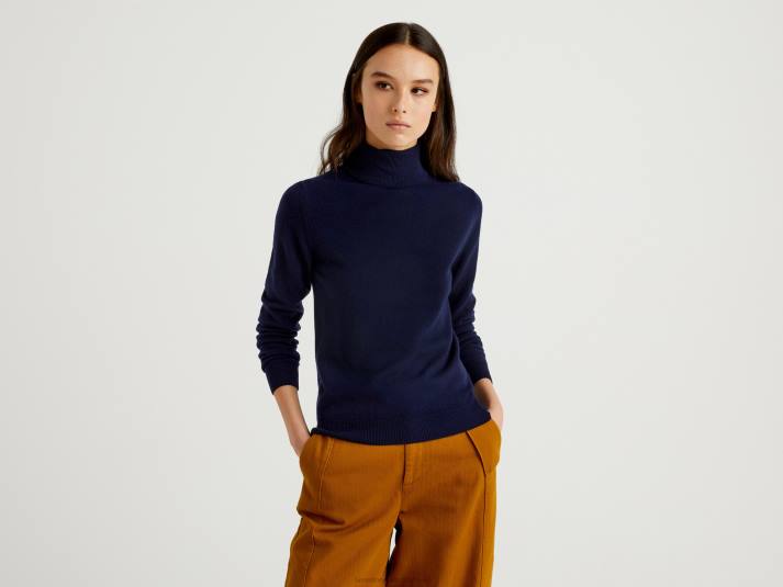 vrouwen Benetton donkerblauwe coltrui van zuivere merinowol donkerblauw 4R62163