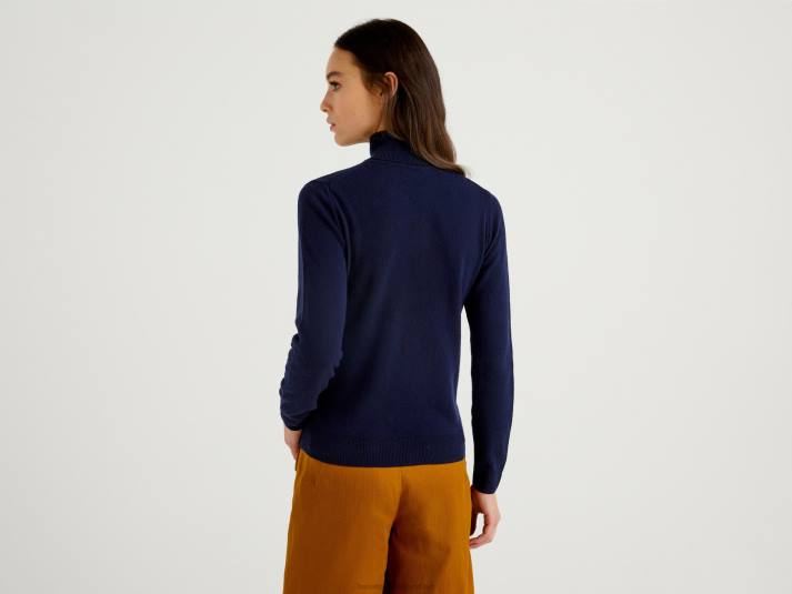 vrouwen Benetton donkerblauwe coltrui van zuivere merinowol donkerblauw 4R62163
