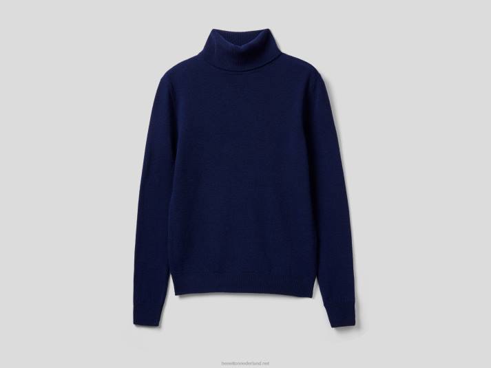 vrouwen Benetton donkerblauwe coltrui van zuivere merinowol donkerblauw 4R62163