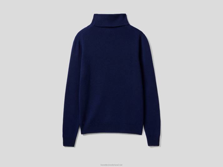 vrouwen Benetton donkerblauwe coltrui van zuivere merinowol donkerblauw 4R62163