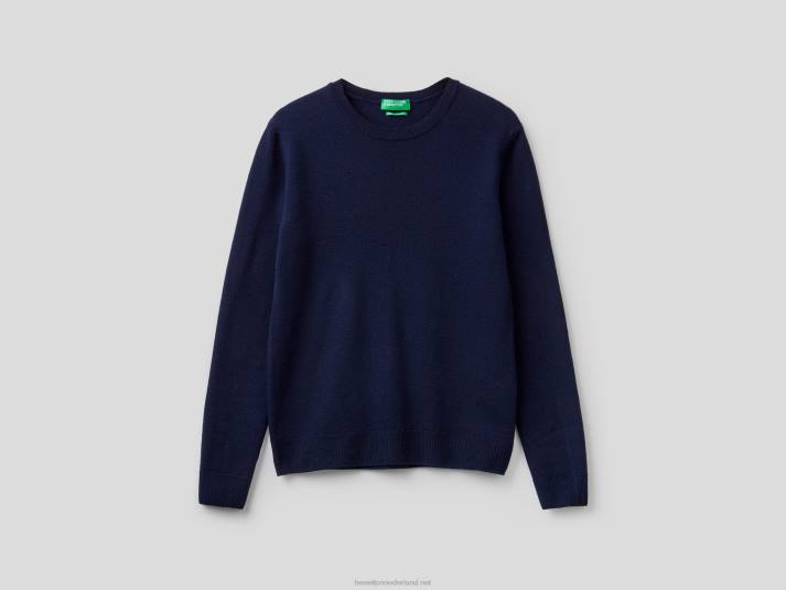 vrouwen Benetton donkerblauwe trui met ronde hals van merinowol donkerblauw 4R62171