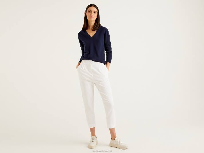 vrouwen Benetton donkerblauwe trui met v-hals van zuivere merinowol donkerblauw 4R62181