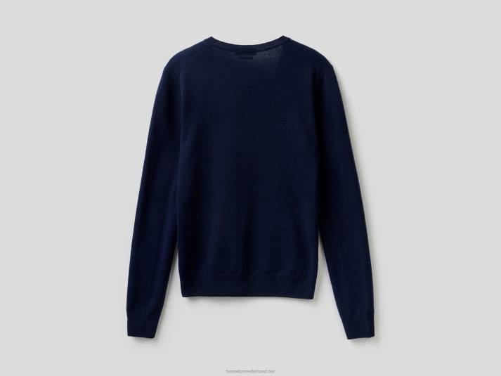 vrouwen Benetton donkerblauwe trui met v-hals van zuivere merinowol donkerblauw 4R623622