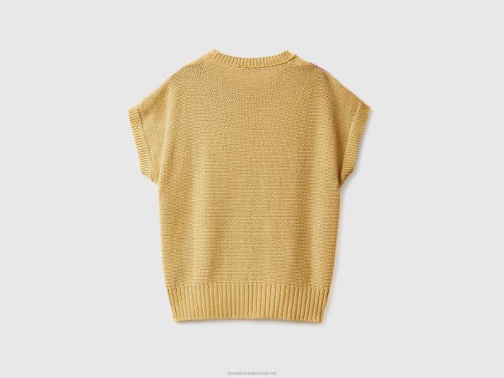 vrouwen Benetton gebreid vest met inleg mosterd 4R6283