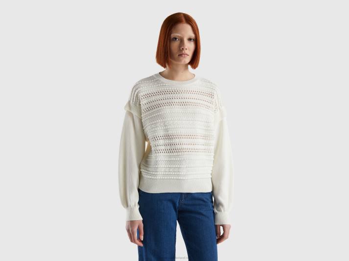 vrouwen Benetton gebreide trui met flappen romig wit 4R6287