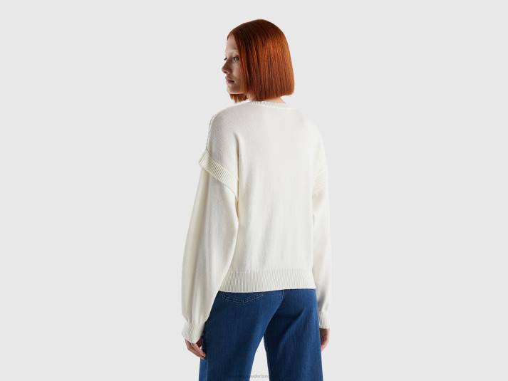 vrouwen Benetton gebreide trui met flappen romig wit 4R6287