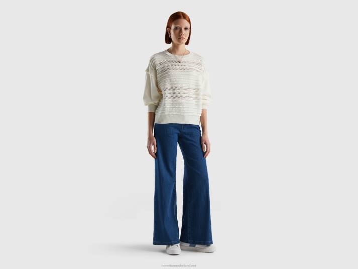 vrouwen Benetton gebreide trui met flappen romig wit 4R6287