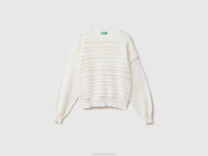 vrouwen Benetton gebreide trui met flappen romig wit 4R6287