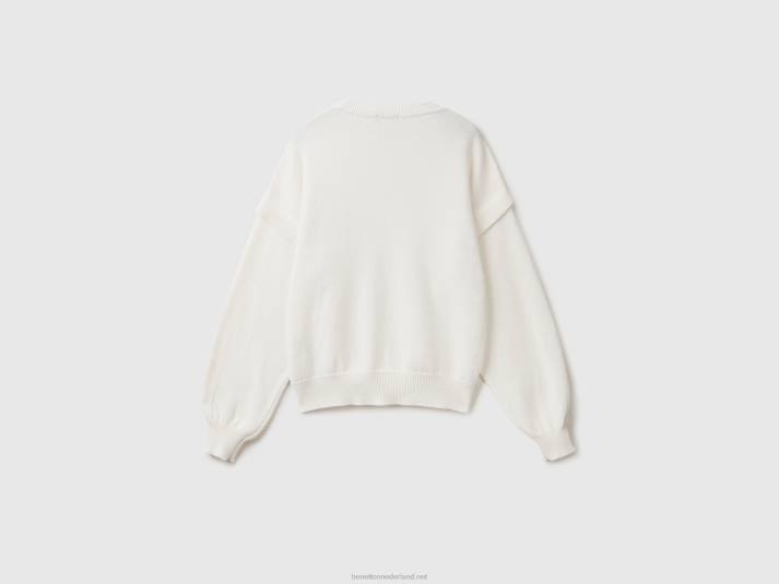 vrouwen Benetton gebreide trui met flappen romig wit 4R6287