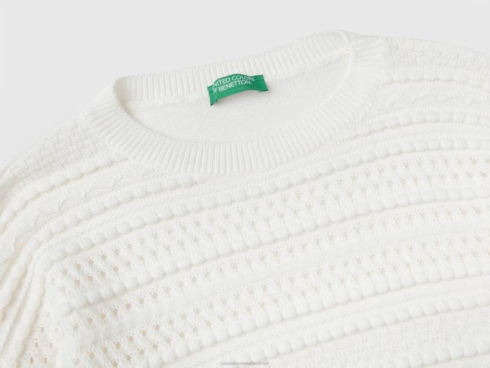 vrouwen Benetton gebreide trui met flappen romig wit 4R6287