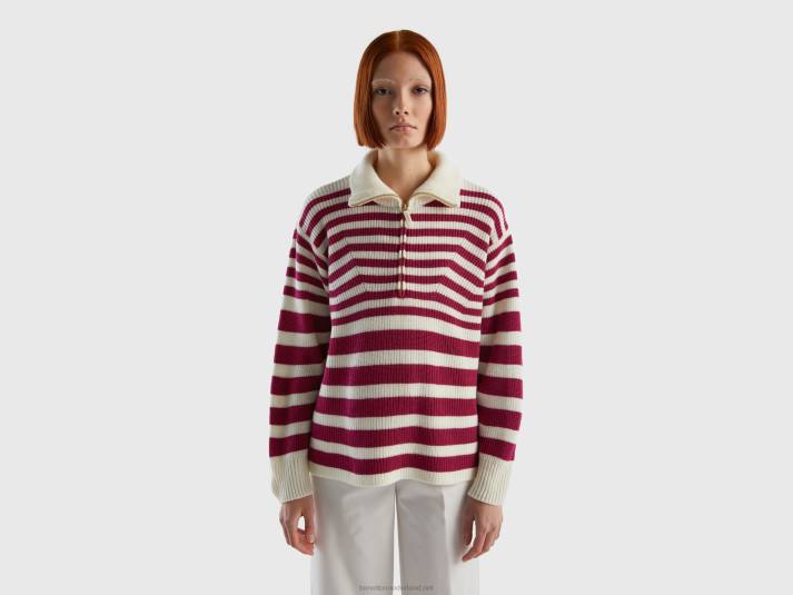 vrouwen Benetton gestreepte trui met hoge hals bordeaux 4R623495