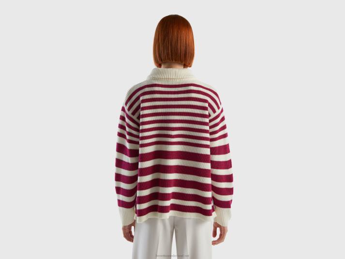 vrouwen Benetton gestreepte trui met hoge hals bordeaux 4R623495