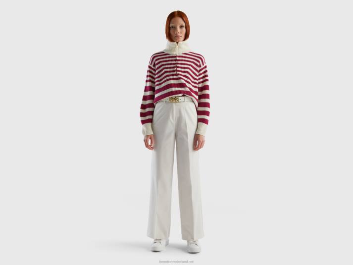 vrouwen Benetton gestreepte trui met hoge hals bordeaux 4R623495