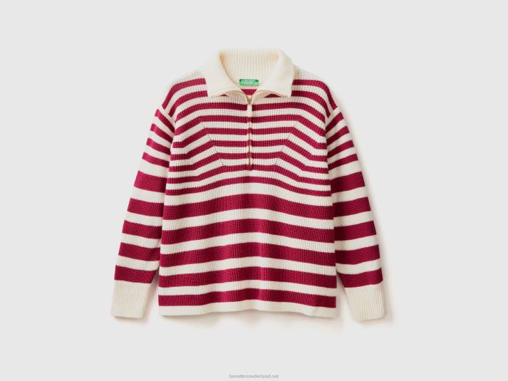 vrouwen Benetton gestreepte trui met hoge hals bordeaux 4R623495