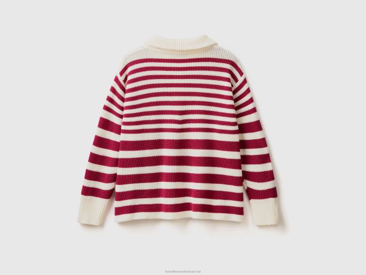 vrouwen Benetton gestreepte trui met hoge hals bordeaux 4R623495