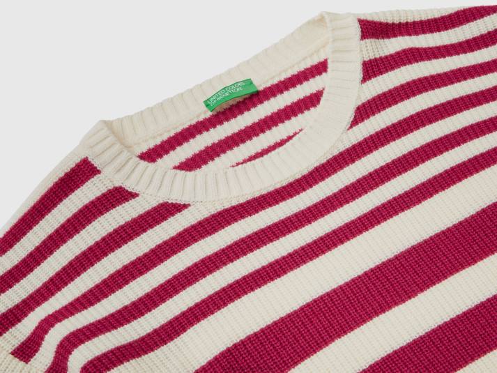 vrouwen Benetton gestreepte trui met hoge hals bordeaux 4R623495