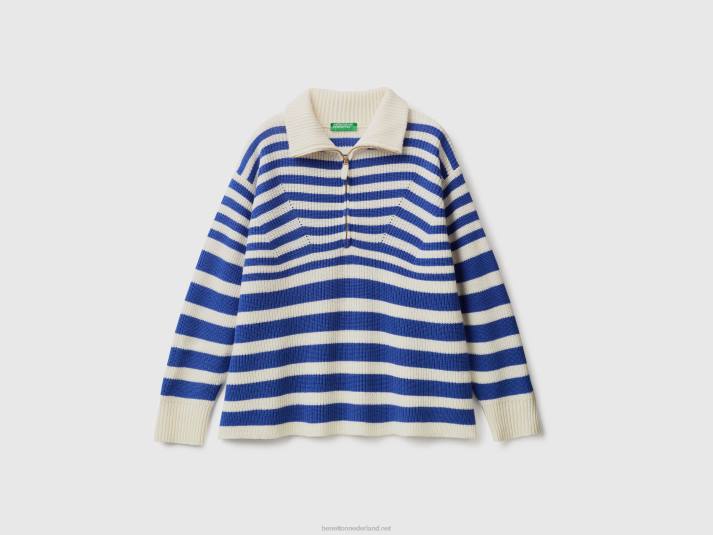 vrouwen Benetton gestreepte trui met hoge hals helderblauw 4R62135