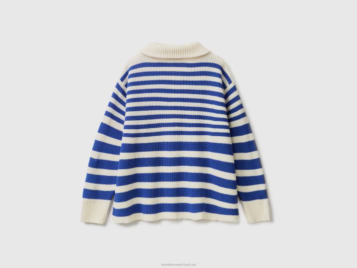 vrouwen Benetton gestreepte trui met hoge hals helderblauw 4R62135