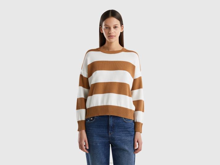 vrouwen Benetton gestreepte trui van tricotkatoen beige 4R623528