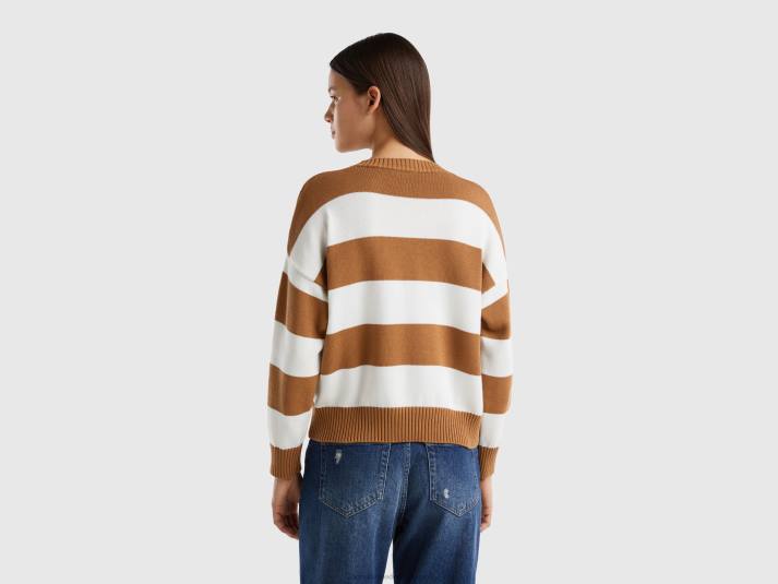 vrouwen Benetton gestreepte trui van tricotkatoen beige 4R623528