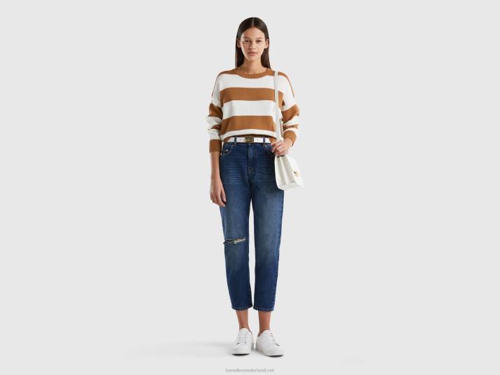 vrouwen Benetton gestreepte trui van tricotkatoen beige 4R623528