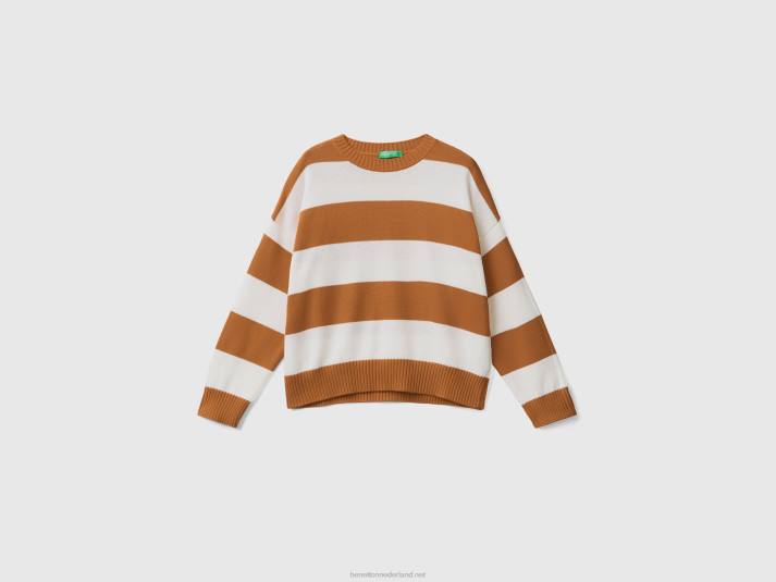 vrouwen Benetton gestreepte trui van tricotkatoen beige 4R623528