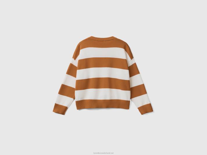 vrouwen Benetton gestreepte trui van tricotkatoen beige 4R623528