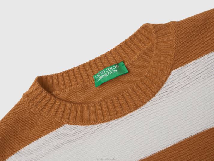 vrouwen Benetton gestreepte trui van tricotkatoen beige 4R623528