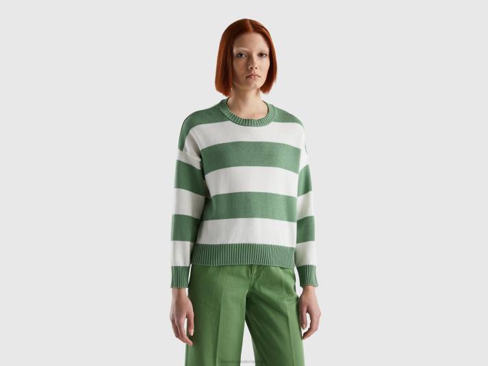 vrouwen Benetton gestreepte trui van tricotkatoen groente 4R62108