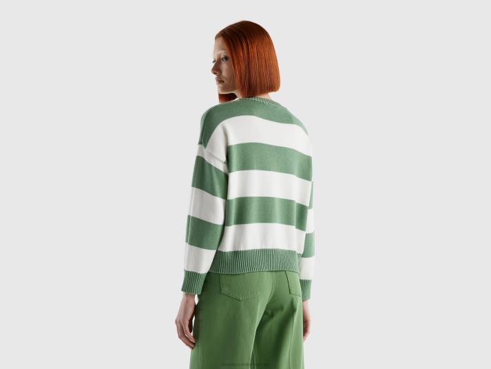 vrouwen Benetton gestreepte trui van tricotkatoen groente 4R62108